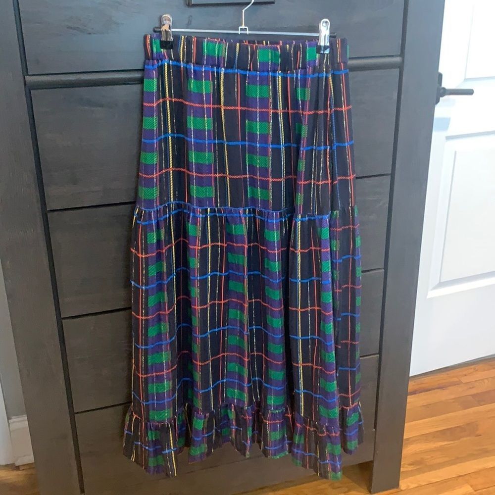Gestuz Midi metallic tread plaid skirt